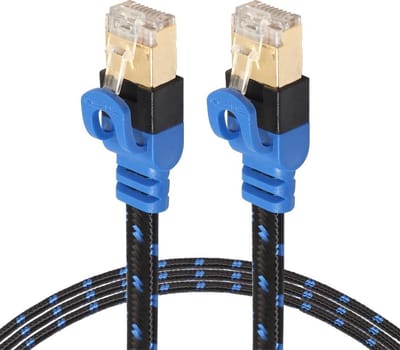 By Qubix internetkabel - 8m REXLIS cat 7 Ultra dunne Flat Ethernet netwerk LAN kabel (10.000Mbps) - Zwart / Blauw - UTP kabel - RJ45 - UTP kabel