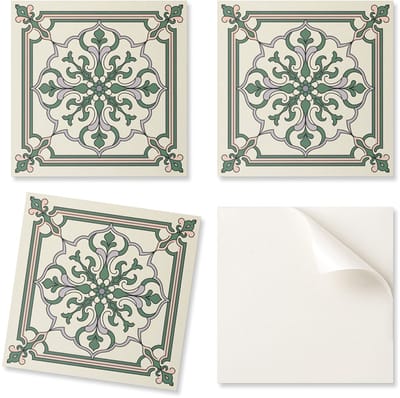 Bedrukte vinyltegels, klaar voor installatie, met bloemenpatroon en ornamenten, 20x20x20 cm