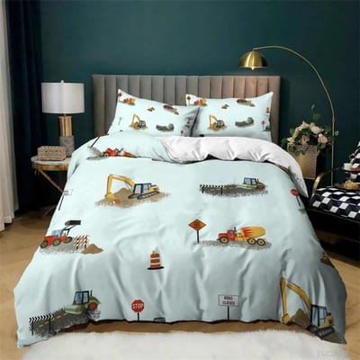 Kinderen Graafmachine Tractor Vrachtwagen voor Kinderen Jongens Meisjes Slaapkamer Decoratie Bouwvoertuig Cartoon Dekbedovertrek Kraan Dekbedovertrek 135x200cm 2pcs