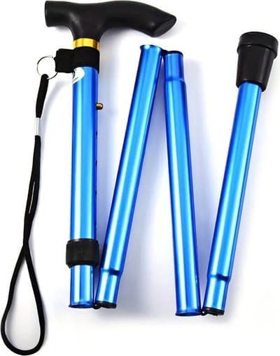 Livano Opvouwbare Wandelstok - Inklapbare Wandelstok - Wandelstok Opvouwbaar - Wandelstokken Verstelbaar - Loopstok - Mannen - Vrouwen - Rubber Handvat - Blauw