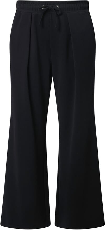 Ulla Popken - Dames - Broek bandplooien wijde pijpen elastische tailleband - Zwart - Maat 46+