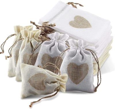 40 Stuks Jute Trekzakjes voor Snoep, Sieraden, Ambachten en Kleine Cadeaus in 2 Kleuren