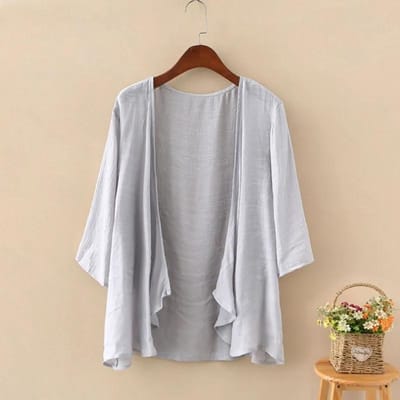 Effen Katoen Hennep Cardigans Dames Zomer Casual Lange Mouw Blouses Vrouwelijke Dunne Tuniek Tops Kimono Cape One Size grijs