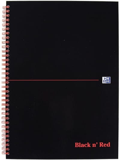 A4 Notebook Hardcover, vierkant gelijnd, draadgebonden, glanzend - Oxford Black n' Red