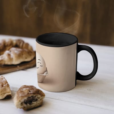 Magische Mok - Foto op Warmte Mokken - Koffiemok - Eieren - Gezichten - Eierdoosje - Zandkleur - Magic Mok - Beker - 350 ML - Theemok