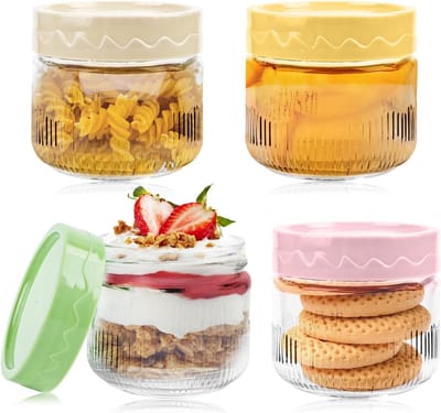 Solidchoice - Set Van 4 Glazen Overnight Havermoutpotten - Herbruikbare Inmaakcontainers