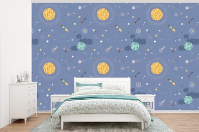 Behang - Fotobehang Patroon - Jongens - Kinderen - Ruimte - Breedte 345 cm x hoogte 220 cm