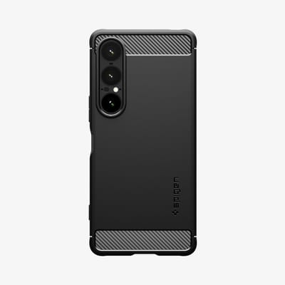 Spigen Rugged Armor Hoesje Geschikt voor Sony Xperia 10 VII - Back Cover met Air Cushion - Carbon - Matte - Matte Zwart