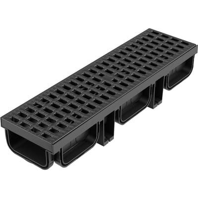 Caniveau de drainage, 510 x 140 x 90 mm, Lot de 6 Canaux de drainage linéaires, Caniveau de drainage en PEHD avec Grilles et Embouts, Système de drainage extérieur Premium pour