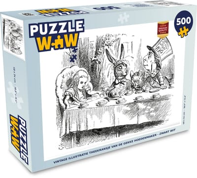 Puzzel Vintage illustratie theekransje van de gekke hoedenmaker - zwart wit - Legpuzzel - Puzzel 500 stukjes