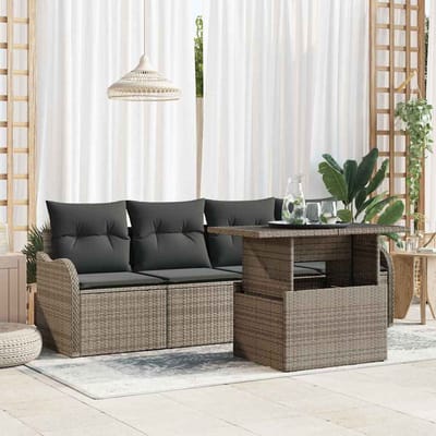 vidaXL - Tuinbank - Set - 5 - st - 4-Aantal - zitplaatsen - Grijs - Poly - Riet