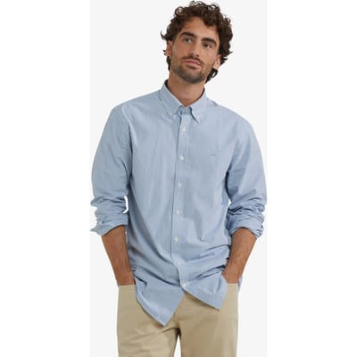 McGregor Poplin Stripe Peached Shirt Worker Blue Size: L | Formal Shirts Outlet | Heren | Blauw