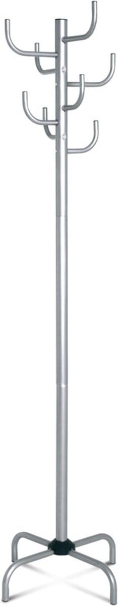Staande kapstok – Aluminiumkleurig staal – 8 haken – 47x47x180 cm – Lichtgewicht garderobemodel
