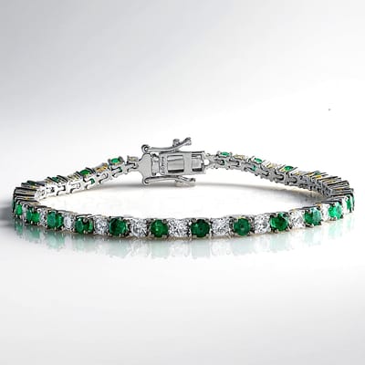 Cavill - Zilveren Armband - 925 Sterling Zilver - 26 Zambia Smaragden 2,621ct & 27 Cambodjaanse Zirkonen 3,888ct - Elegant & Luxe