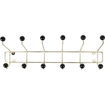 Present Time Hoedenrek Saturnus - Goud met Zwarte bollen - 53,5x15x14cm - Scandinavisch - Wandkapstok - Kapstok goud - Hoedenrek