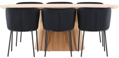 Stjärnö eethoek tafel 90x200cm en 6 stoelen naturel, zwart.