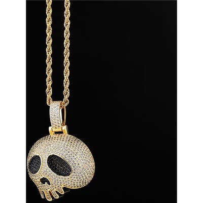 Pendentif Européen et Américain en Cuivre en Forme de Crâne Pendentif Drôle d'Halloween Collier en Cuivre Incrusté de Zircon beige