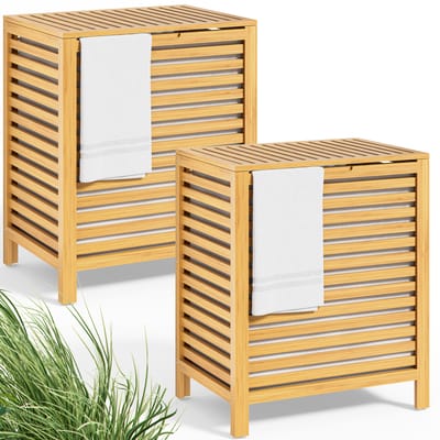 2 stuks Wasbox Bamboe 62l Wasmand Wasverzamelaar Badkamer Wasruimte