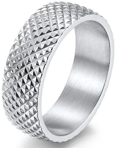 Heren Ring Zilver Kleurig - Gekarteld - Staal - Luxe Ringen - Papa Cadeau Voor Mannen - Vaderdag