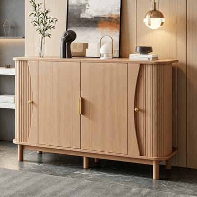 Clruro Dressoir - 140 x 40 x 88 cm - met schuifdeuren en reliëffront - MDF - Naturel