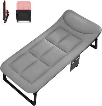 Opklapbed - Logeerbed Campingbed - Extra Slaapplaats - Verstelbare Rugleuning - 135x60x30 cm - Grijs