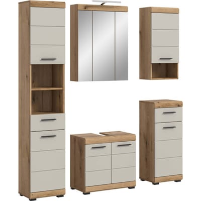 Scout badkamercombinatie inclusief verlichting, kasjmier mat MDF TZ Evoke Oak NB - 34x164x191cm