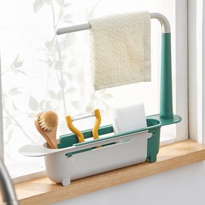 Dailygoods- Opbergrek Telescopisch - Gootsteenorganizer Verstelbaar - Grote Capaciteit - PP Materiaal - 32-45 cm Lengte - 6 cm Breedte - 27 cm Hoogte