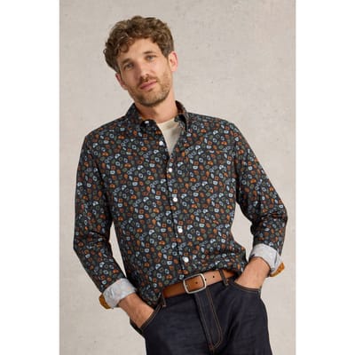 White Stuff Clock Printed Shirt Navy Print Größe: L | Casual hemden Outlet | Herren | Blau