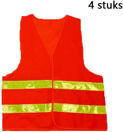 Veiligheidshesjes 4 stuks Oranje-rood met gele strepen - Veiligheidsvest familiepak - Veiligheidshesje