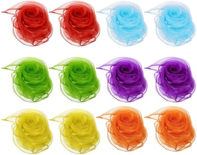 Dailygoods- Danssjaals 12 Stuks - Vierkante Jonglerende Sjaals 61x61 cm - Chiffon Stof - Felgekleurde Decoratie - Activiteiten & Optredens - Jongleersjaals