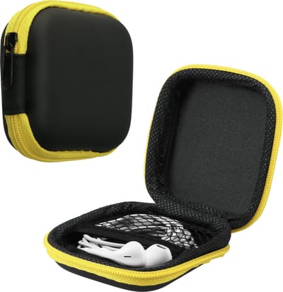 kwmobile Earphone Case for Earbuds - Small Hearing Aid case with inner mesh pouch - Zipper Storage Bag Pouch for Headphones Earbuds - Yellow / Black