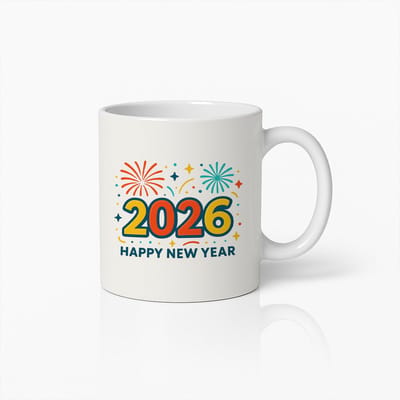 Happy New Year 2026 Koffiemok 330ml – Feestelijke Mok met Vuurwerk Ontwerp – Leuk Cadeau voor Vrienden, Familie & Vieringen
