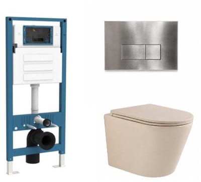 QeramiQ Dely Toiletset - inbouwreservoir Qeramiq Flush - slim zitting - metaal RVS bedieningsplaat - rechthoekige knoppen - beige