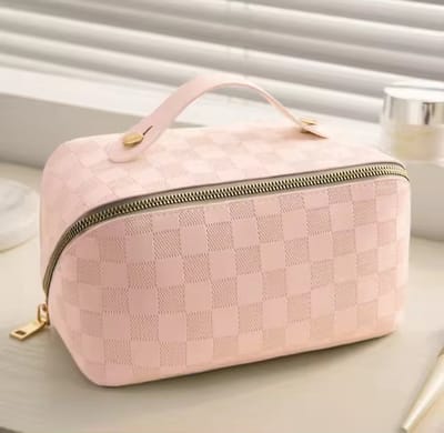 Toilettas, Make Up Tasje, Make Up Koffer, Beautycase, Make Up Organizer, Make Up Tas, Reis Toilettas, Reistas, Toilettas Dames, Make Up Organizer, Make Up Etui, Beautycase Koffer, Cosmetica Tas, Moederdag, Valentijnsdag, VIERKANT PATROON, ROZE