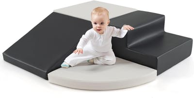 KOMFOTTEU 4 delig Schuimblokken - van kunstleer, EPE - Soft Play Foam Blokken - Reuze Bouwblokken - Montessori-klimblokken - voor kinderen vanaf 3 jaar