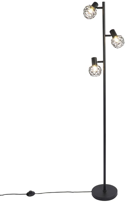 QAZQA mesh - Moderne Vloerlamp | Staande Lamp - 3 lichts - H 150 cm - Zwart - Woonkamer | Slaapkamer | Keuken
