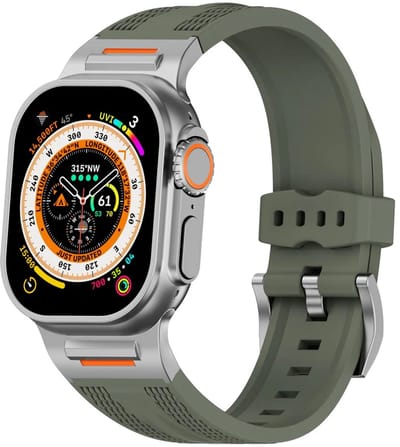 Stravo Robuust Mechanisch Siliconen Sportbandje met Geweven Patroon – Geschikt voor Apple Watch 46mm (Series 11/10), 45mm (Series 7/8/9), 44mm (Series 4/5/6, SE 1/2/3), 49mm (Ultra 1/2/3) – Sportief Siliconen Horlogebandje – Groen