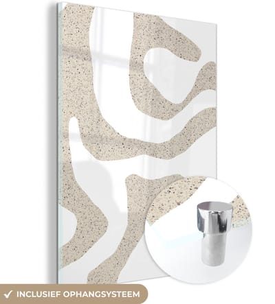 MuchoWow® Glasschilderij 120x160 cm - Schilderij acrylglas - Abstract - Terrazzo - Design - Beige - Foto op glas - Schilderijen