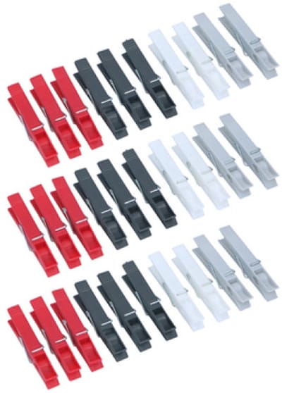 Dirt Devil Kunststof wasknijpers - 90x knijpers - Rood/zwart/wit/grijs - 7 cm - kunststof