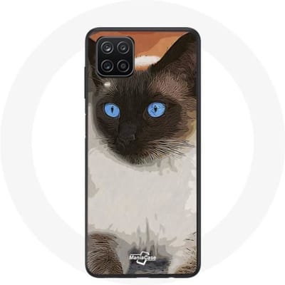 Samsung Galaxy A12 hoesje Siamese Kat Zwart-wit Blauwe Ogen