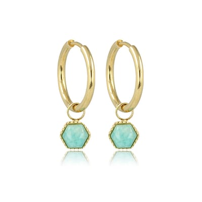 My Bendel - Oorbellen Goudkleurig Zeshoek met Amazonite Edelsteen - met Luxe Cadeauverpakking | Sieraden Voor Dames
