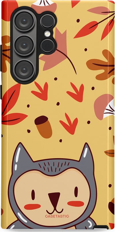 Casetastic hoesje geschikt voor Samsung Galaxy S23 Ultra - Dubbellaagse bescherming - Uil in het woud - Fashion Case - Goud Terracotta Zand Rood