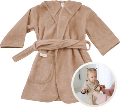 Funnies Badjas Pinkstone 0-12 Maanden Baby Badjas, Badjas Kinderen, Peuterbadjas - 100% Katoenen Badstof - Zacht en Absorberend - Perfect na Zwemmen, Douchen of Badderen - Ideaal als Cadeau voor Baby’s en Kinderen