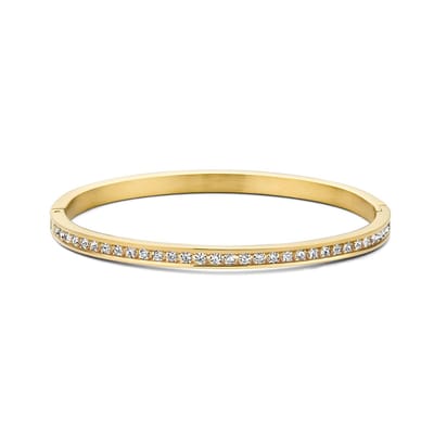 CO88 Collection 8CB-91081 Stalen Armband - dames - Bangle - Kristal - 1 Rij - 4 mm Breed - 58 x 51 mm - Staal - Goudkleurig