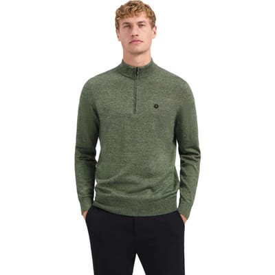 No Excess Pullover Half Zip 2 Coloured Melange Light Moss Size: S | Sweaters Outlet | Heren | Groen