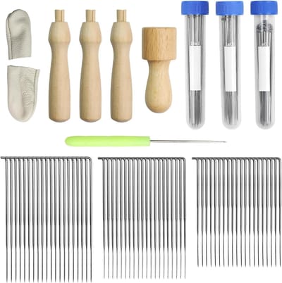 Set van 60 Viltnaalden voor Droog Vilten met Houten Handvat, Geschikt voor Beginners en Professionals, Ideaal voor Creatieve Projecten en Handwerk