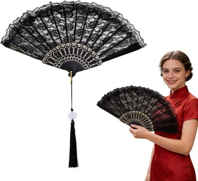 Zwarte Veer Fan in Vintage Stijl voor Halloween en Carnaval - Handgehouden Accessoire voor 1920s Gatsby Kostuums en Feestjes