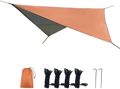 3,2*2,5m kampeerluifel, waterbestendig en UV-bestendig tentdoek, lichtgewicht en draagbaar, wordt geleverd met een opbergtas, haringen en trekkoorden, geschikt voor wandelen en andere buitenactiviteiten,Oranje
