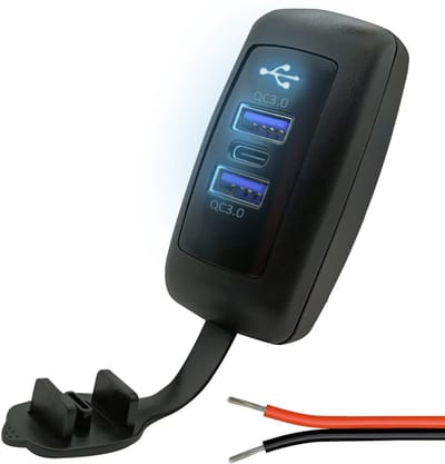 ProRide 12V USB C Autolader 3 Poorten Opbouw - 2x USB A + USB C Stopcontact Auto, Boot en Camper - QC3.0 Snellader - Complete set - Blauw