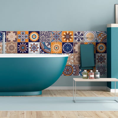 Zelfklevende tegelmuurstickers voor keuken en badkamer - 24 Costa Rica cementtegelstickers - 24 stickers 10x10cm